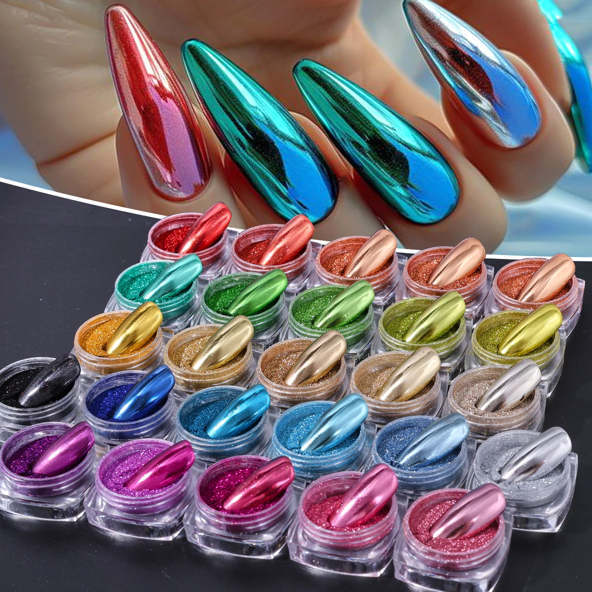 

26 шт., металлические хромированные ногти, блестящая пудра, волшебное зеркало, золото, серебро, пигмент Y2K, роскошные натирающие ногти, хромированный вспышка, маникюрный декор