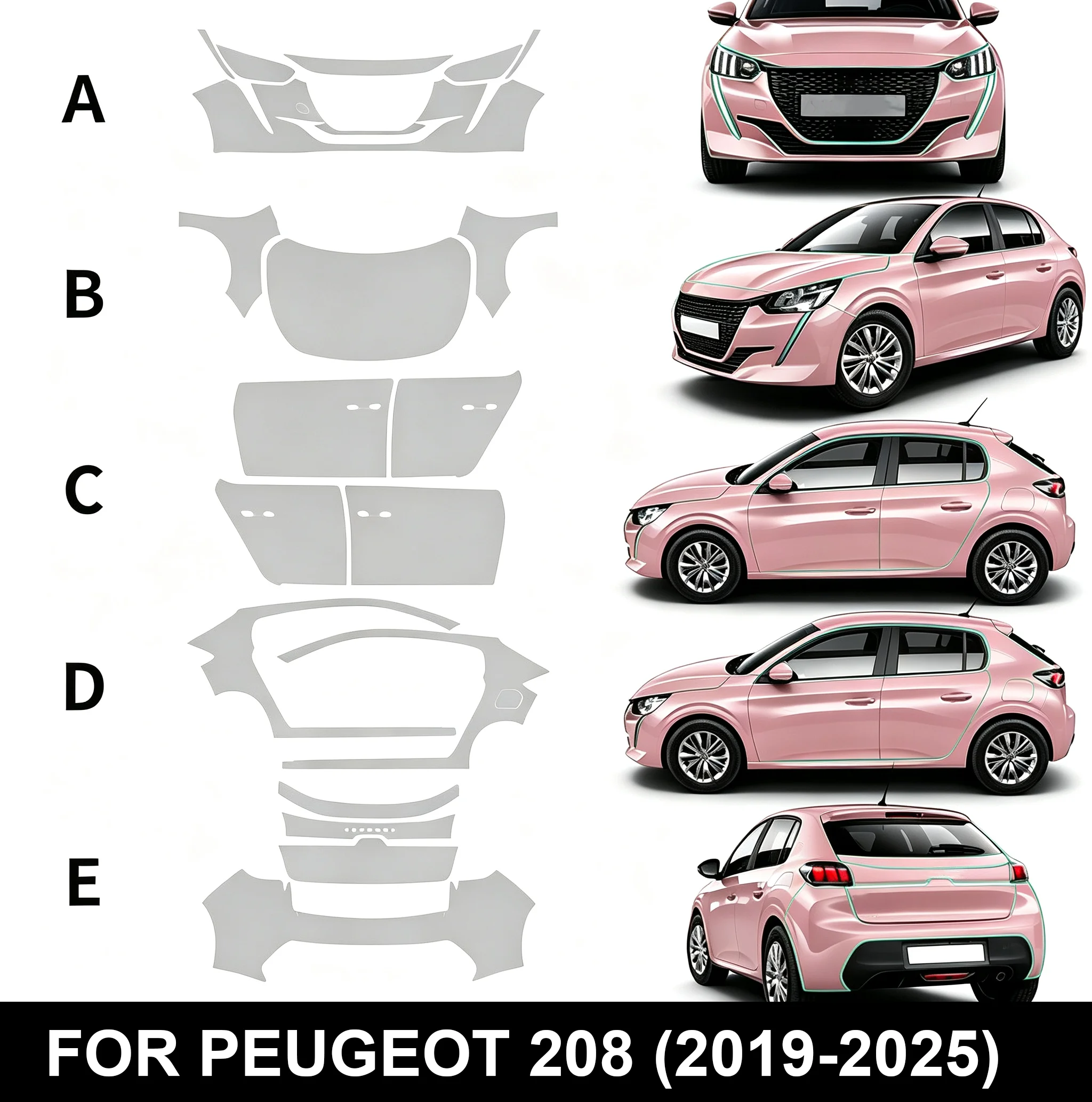 Pre Cut Car Body PPF Protective Film For PEUGEOT 208 2019-2025 Car Paint Transparent TPU Protection Film Anti-scratch