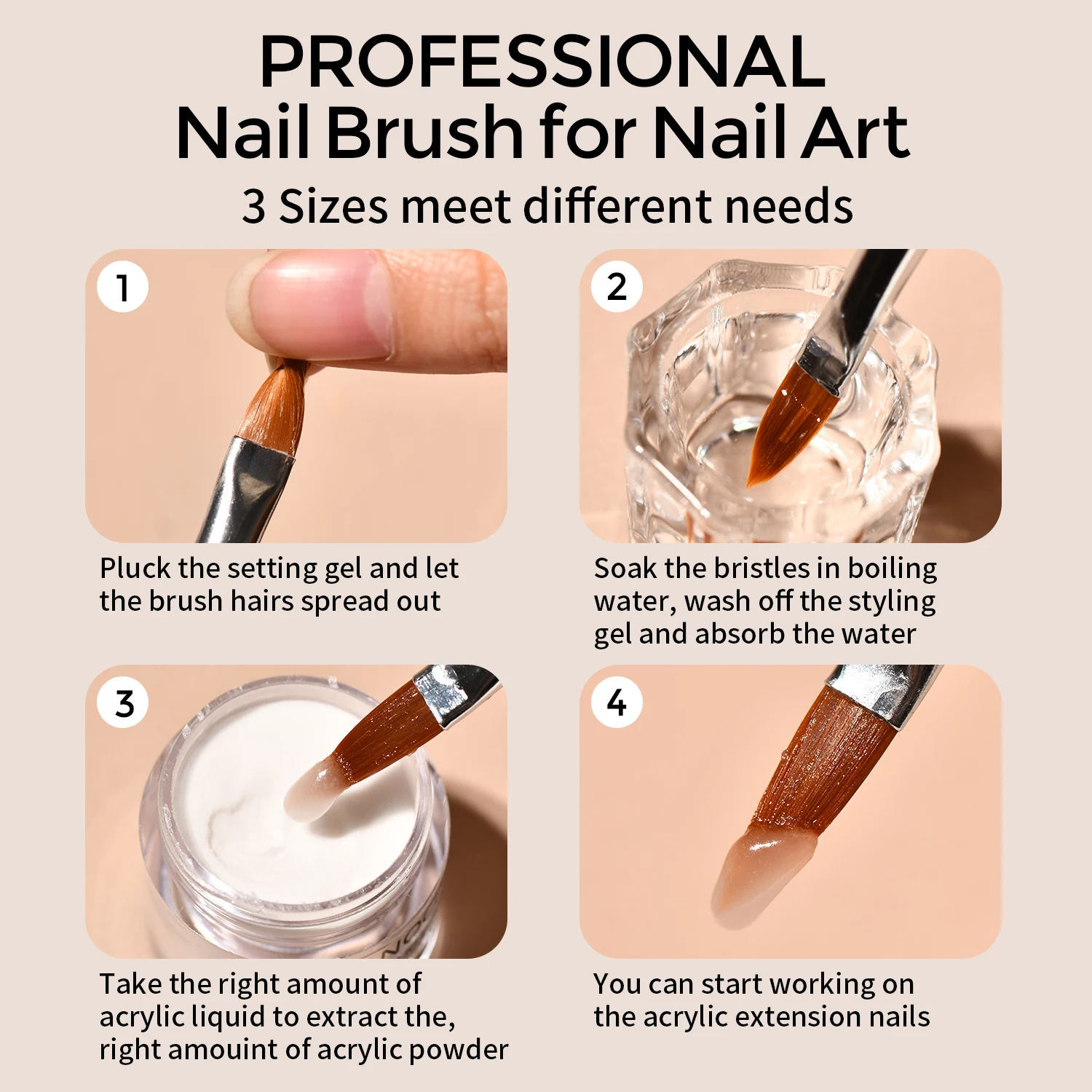 ชุดทำเล็บอะคริลิค NOCIS สำหรับผู้เริ่มต้น - ผงอะคริลิคสีชมพูนู้ดใส, น้ำยาไม่เหลือง และอุปกรณ์ตกแต่งเล็บ!