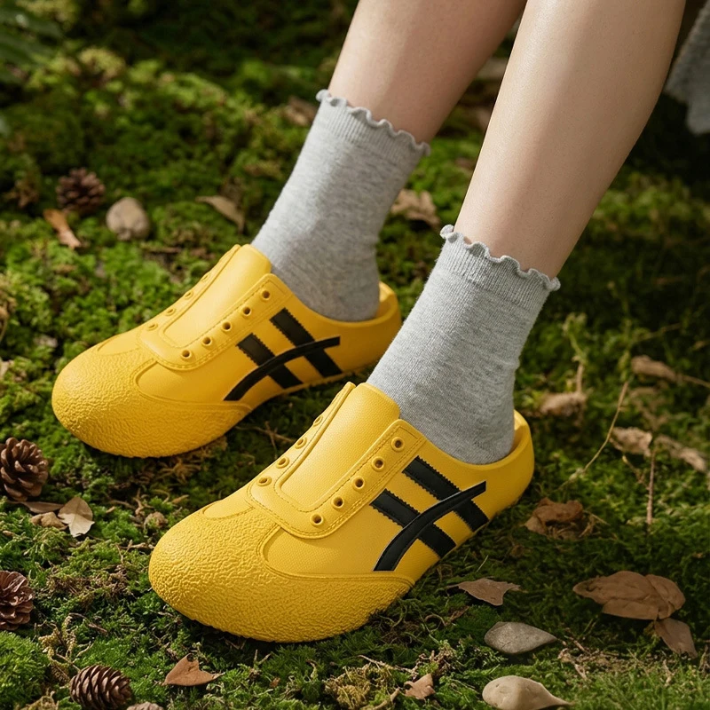 Fashion Striped Eva Soft Soles Mules Shoes Couples Spring Lightweight Platform Sports Shoes Women Plus Size Outdoor Casual Clogs
