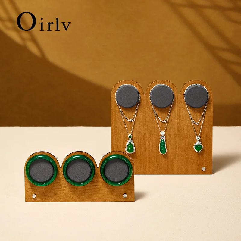 Oirlv Wooden Jewelry Display Stand Microfiber racelet Necklace Holder Desktop Organizer for Display Gift