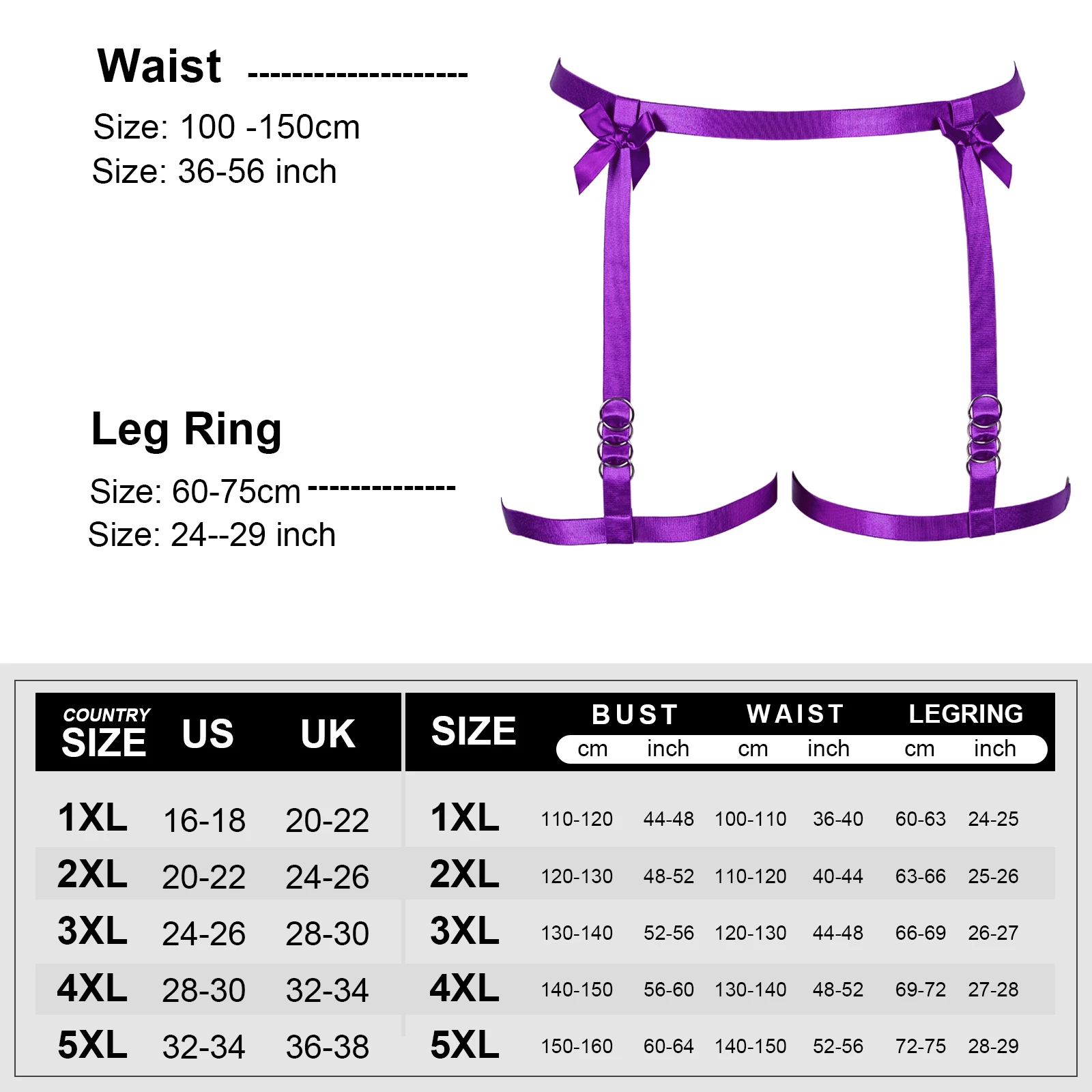 Donne Harajuku Wedding Leg Purple Bow giarrettiera Goth Rave Body Cage vita alta giarrettiera cintura Bondage calza accessori