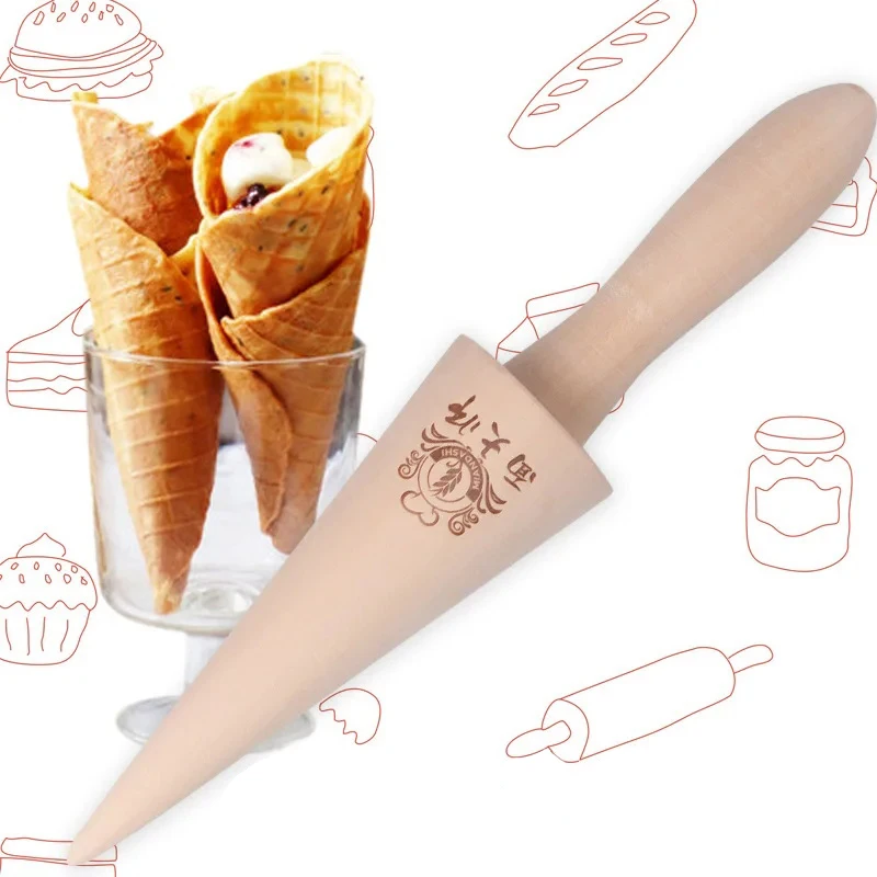 Wooden Egg Roll Ice Cream Cone Mold Spiral Croissants Cream Horn Moulds Omelet Waffle Roller Pastry Mold Kitchen Baking Tool