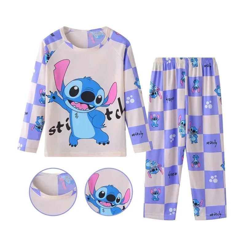 Nuovi set di abbigliamento per bambini primaverili Stitch Angel Boy Sleepwear Pantaloni a maniche lunghe Vestiti Pigiami per bambini Set Pigiami per