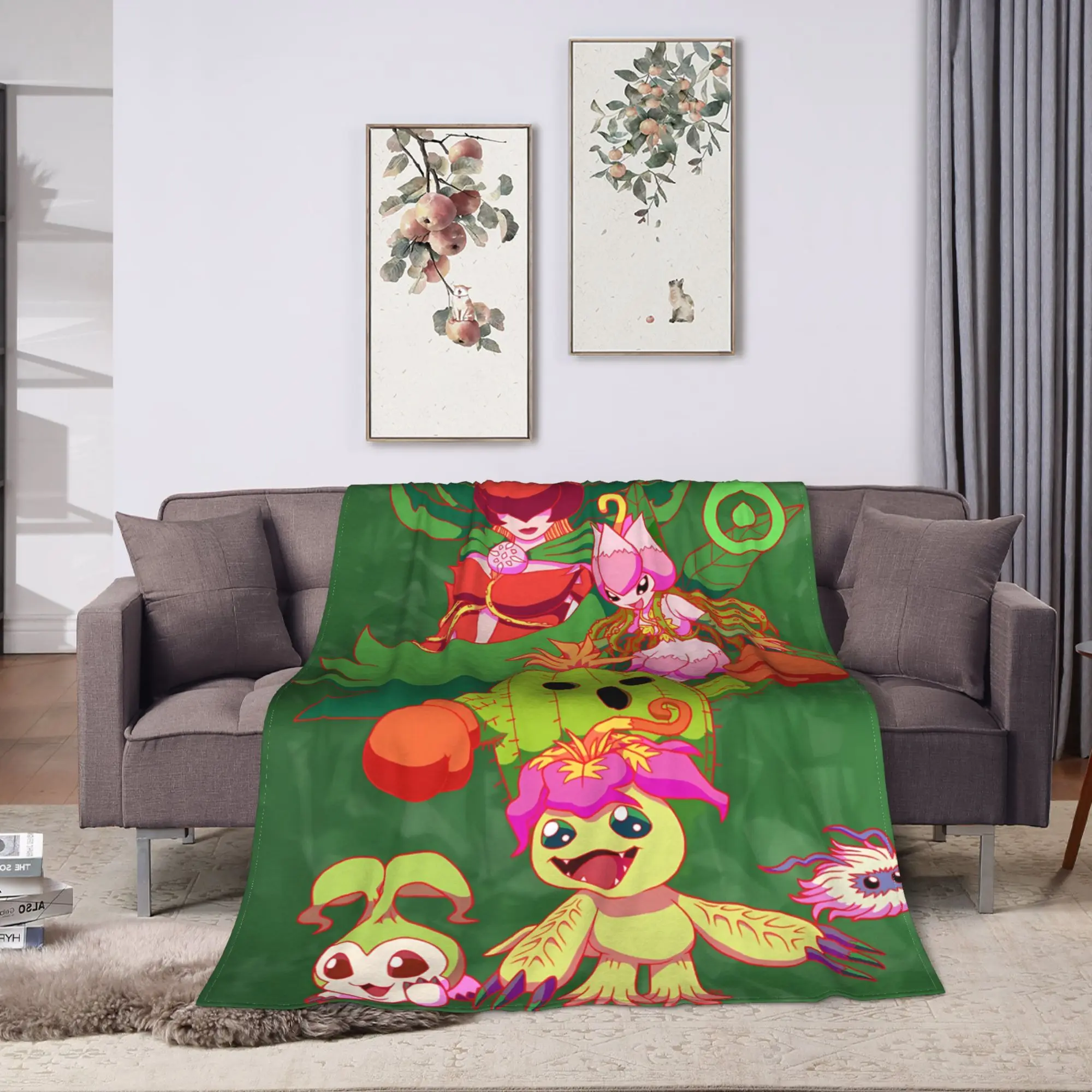 Anime Digimon Adventure Flannel Blanket  Soft Durable Throw Blanket for Living Room Camping Fluffy Bedspread Sofa Bed Cover