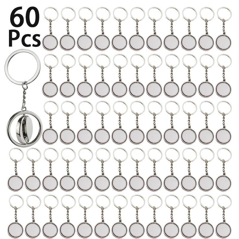 

60Pcs Rotating Round Keychain Alloy Keyring Key Holder Creative Gifts Accessories