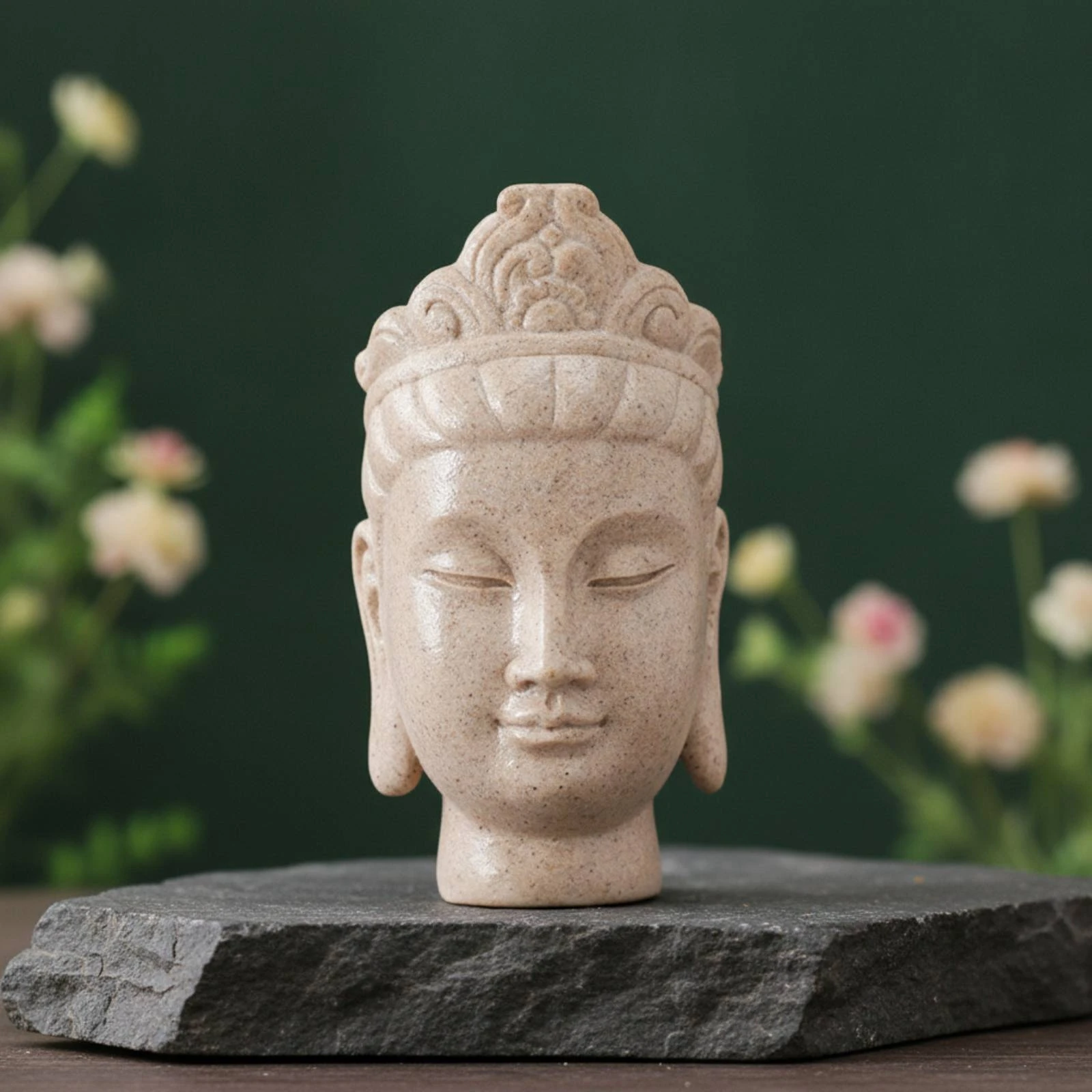 Tabletop Buddha Head Statue Tranquil Freestanding Buddha Statue Sculpture Peaceful Ornament Spiritual for Meditation
