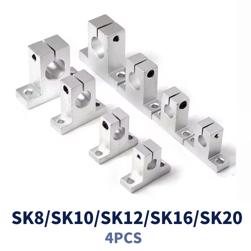 4pcs/lot SK10 8mm Linear Bearing Rail Shaft Support SK8 8mm SK12 12mm SK16 SK20 20mm For XYZ Table CNC Router 3D Printer Parts