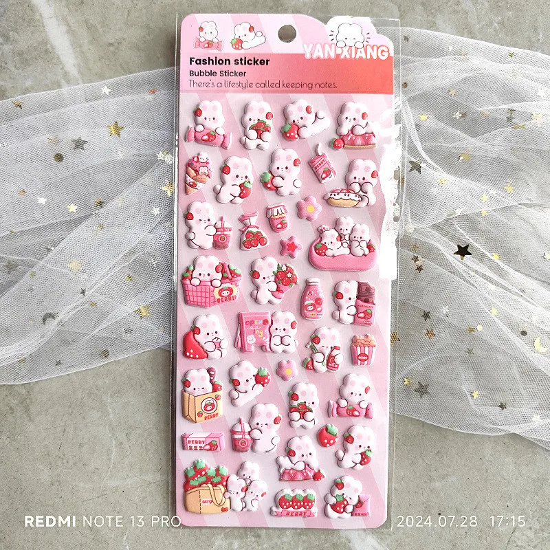 ملصقات إسفنجية EVA ثلاثية الأبعاد على شكل أرنب الفراولة الوردية، ديكور مجلة مصنوع يدويًا للأطفال والبنات من كاواي #4