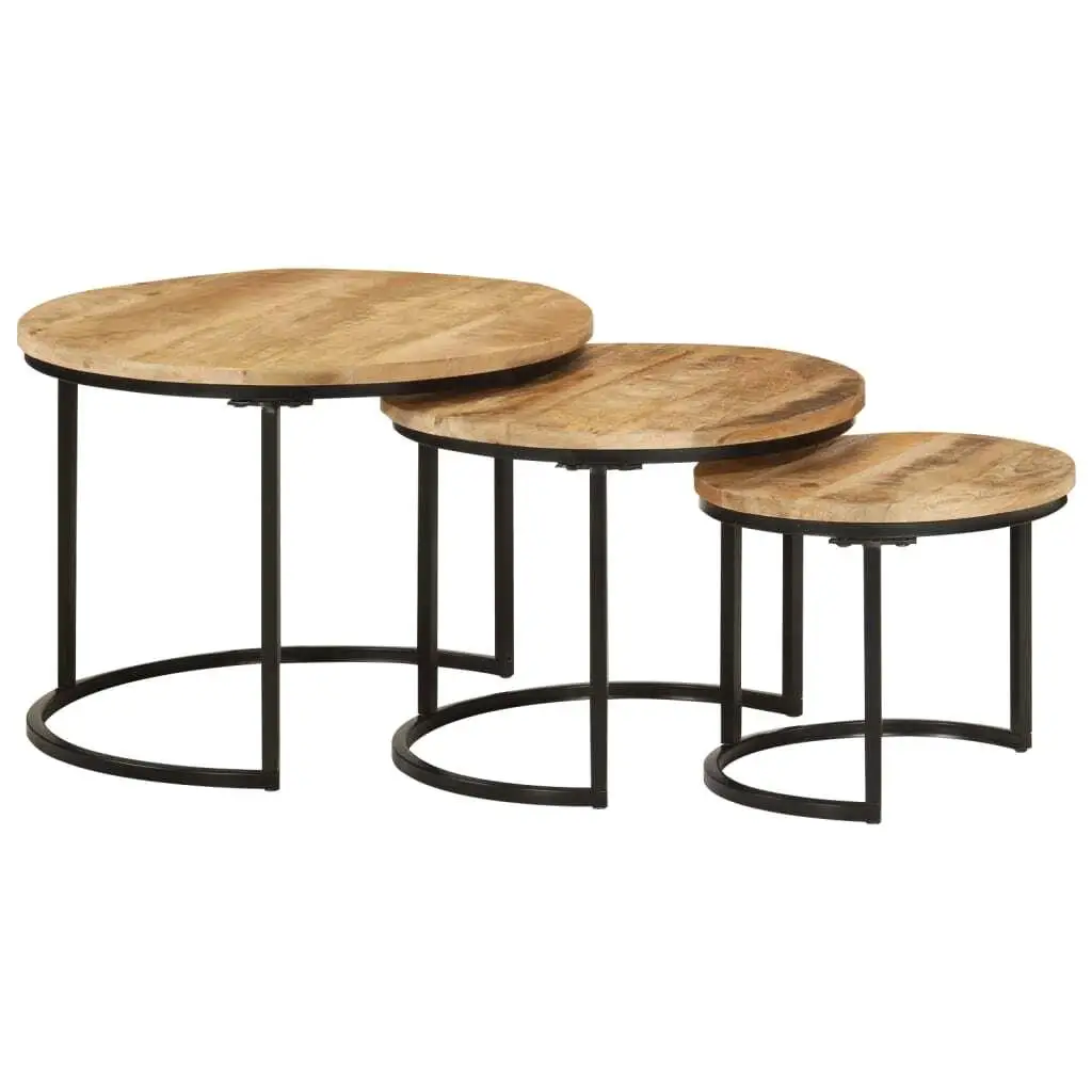 3-Piece Nesting Tables Set - Solid Wood, Rustic Design for Living Room or Bedroom