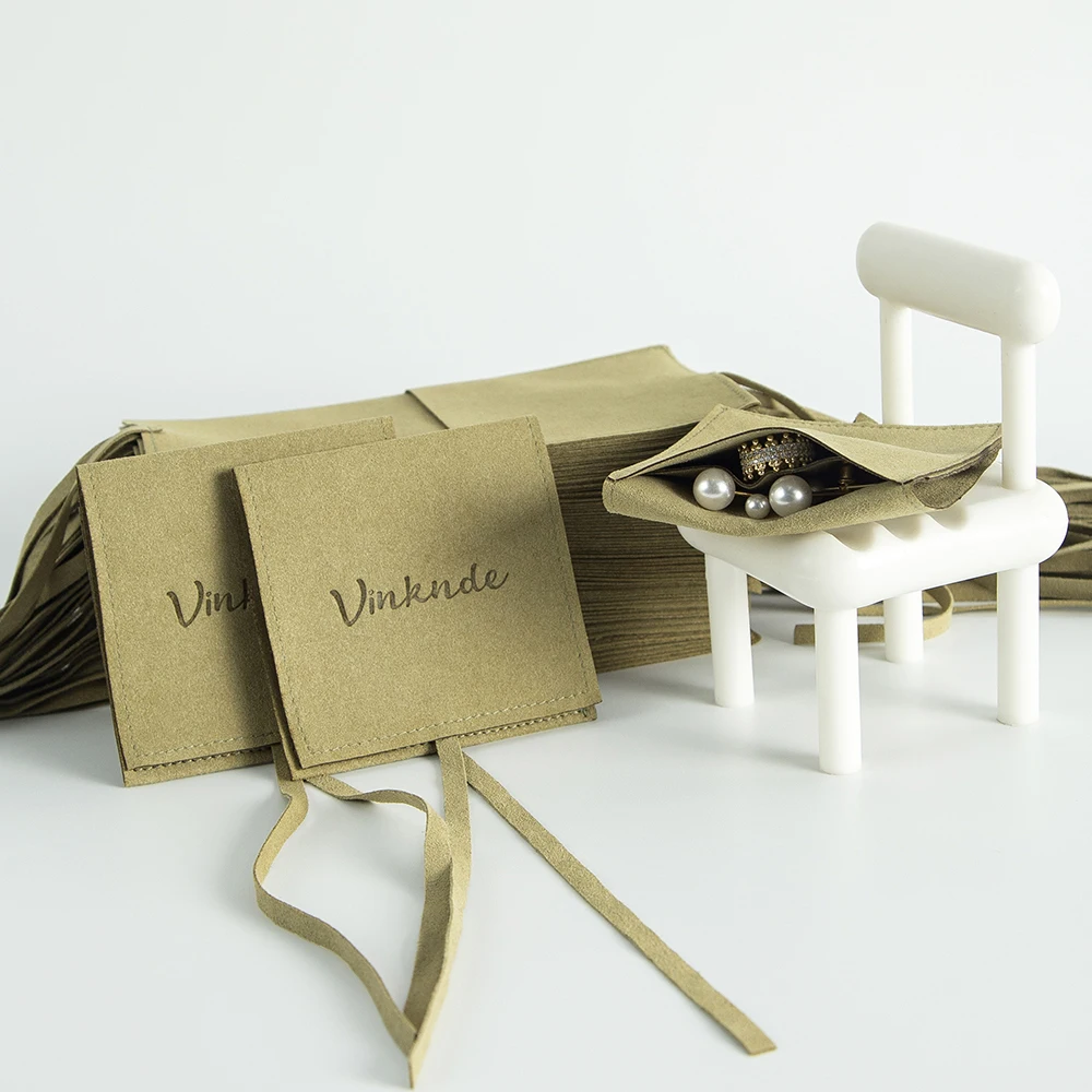 

100pcs/lot Custom Logo Jewelry Flap Microfiber Envelope Bag With Rope Earring Ring Stud Key Organizer Pouch Party Gift Bags