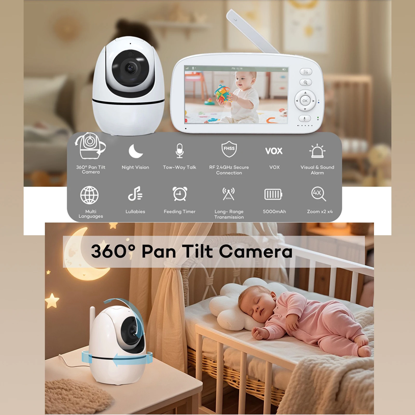 Smart WiFi Baby Monitor with Camera real-time monitor wireless two-way intercom music HD night vision child sleep monitor Camera