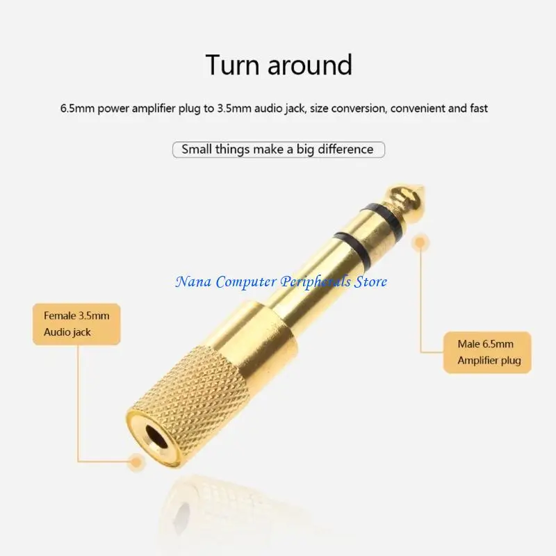 F68c conector áudio estéreo cobre banhado a ouro 6.35mm macho para 3.5mm fêmea adaptador para microfone