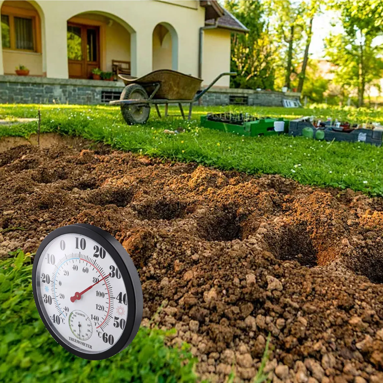 Large Outdoor Thermometer with Hygrometer Perfect for Balconies Terraces and Gardens No Calibration or Batteries Required