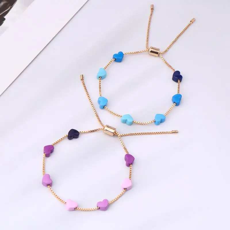 Bracelet dégradé de cœur coloré pour enfants, chaîne de poignet à la mode pour filles, accessoires de bijoux de fête, nouveau cadeau 2025