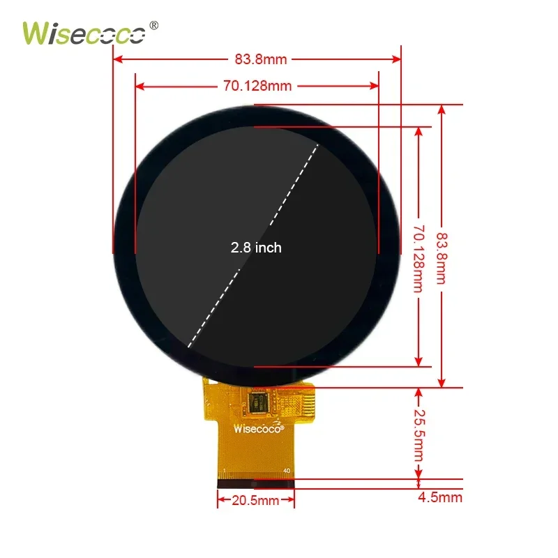 IPS 2.8 Inch TFT Touch LCD Round Display ST7701S Driver IC SPI RGB 40 PIN 480*480 Screen HDMI-compatible Board Wisecoco