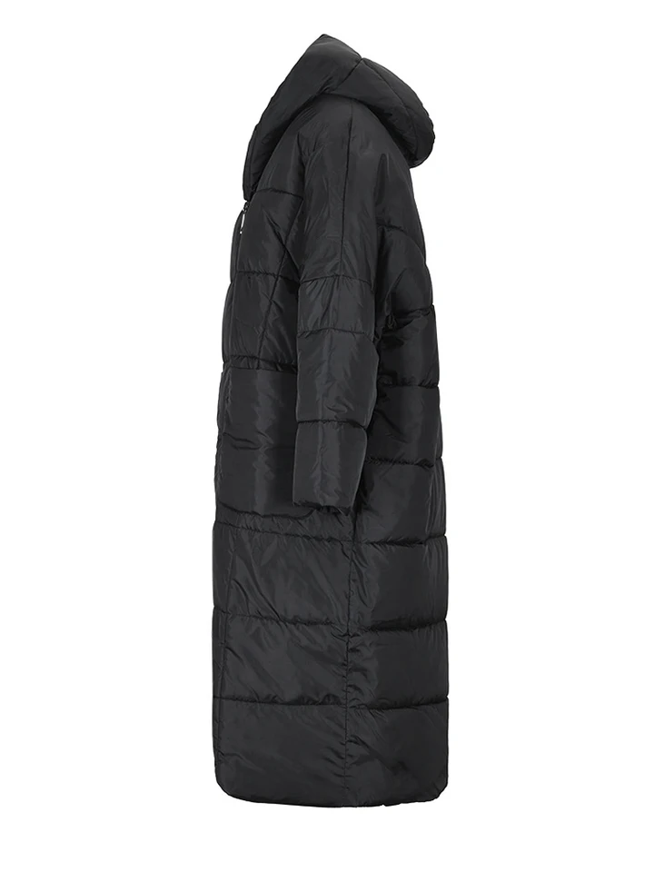 EAM] Big Size Long Hooded Cotton-padded Coat Long Sleeve Loose Fit