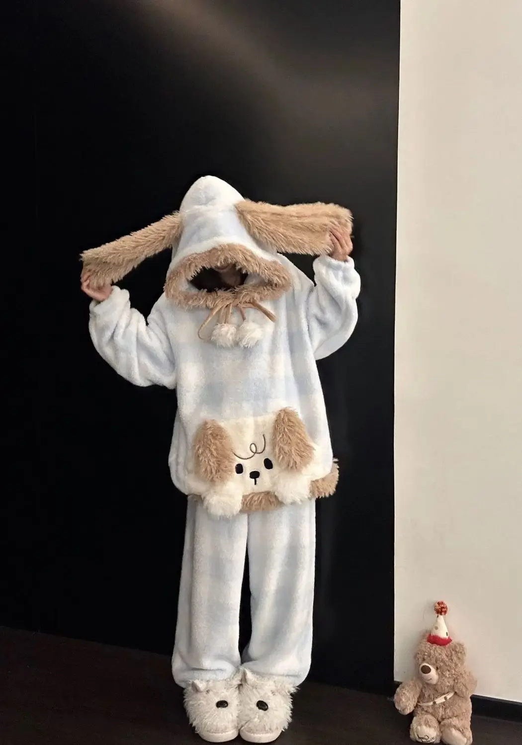 

Women's Winter Cute Plush Loungewear Set Fun Ear Design Ins Style Oversized Cozy Home Outfit for Going Out