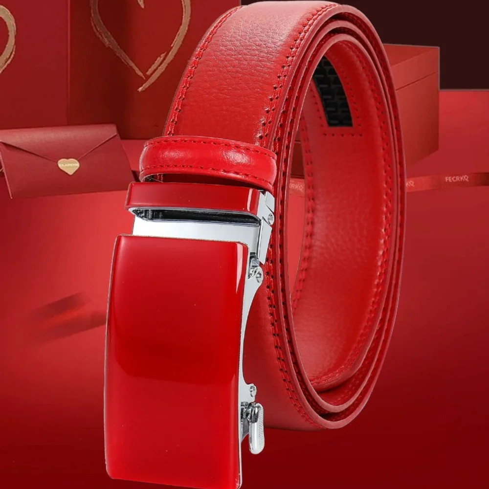 Genuine Leather Automatic Buckle Belt Multi-Color Waist Strap for Daily Jeans Wear 3.5cm Men Waistband Perfect Father's Day Gift
