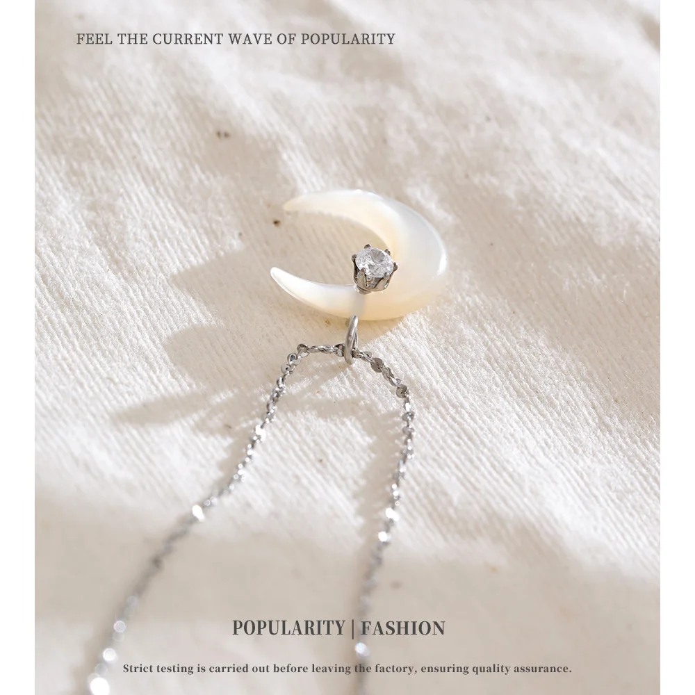NiNice Stainless Steel Necklace Moon Zircon Pendant with Fashionable and Sweet Design Selected Jewelry Gift