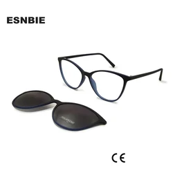 Ladies Cats Eye Glasses Frames With Magnetic Polarized Clip On Sunglasses Women Cat Eye TR90 Optical Frame Prescription
