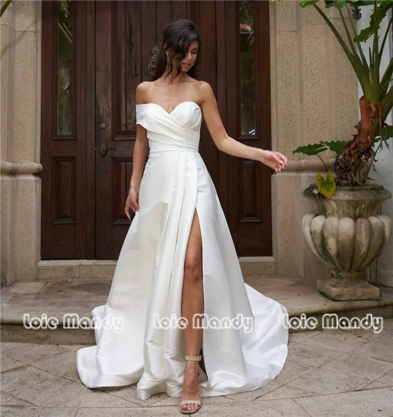 Abiti da sposa in raso di lusso lunghi 2024 nuovi eleganti abiti da sposa da spiaggia con spacco alto per donna formale Backless Vestido de novia