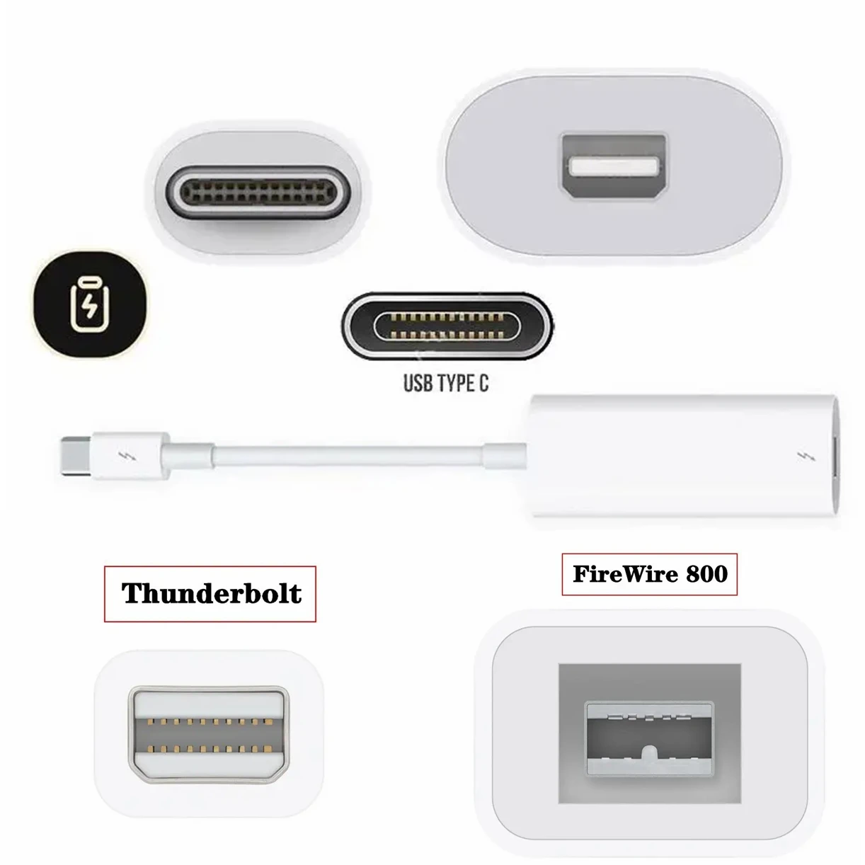 Thunderbolt 2 3 To FireWire 800 Adapter Thunderbolt 3 To Fire 1394B, Suitable For Mac Computers Equipped With Thunderbolt Ports