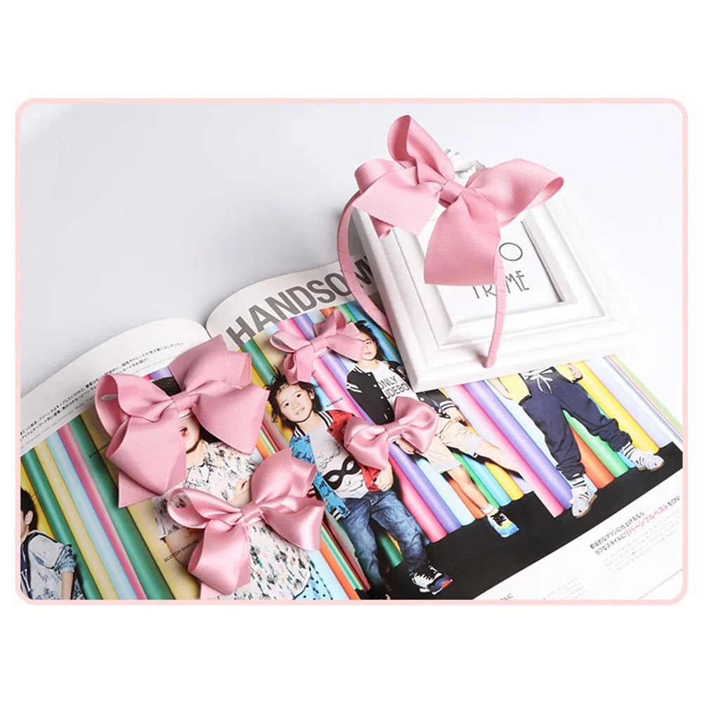 

5Pcs Girls Hair Accessories Set Embroidered Bow Hair Clip Headband Non-Slip Clips Spring Summer Gift for Children