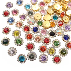 8mm-12mm Sunflower Sew On Rhinestones Gold Claw Shiny Crystals Strass Glass Beads Garment Sewing Rhinestones Stones Crafts Gems