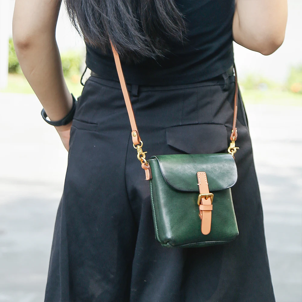 Vegetable tanned leather women's bag retro and versatile single shoulder bag top layer cowhide crossbody mobile phone bag