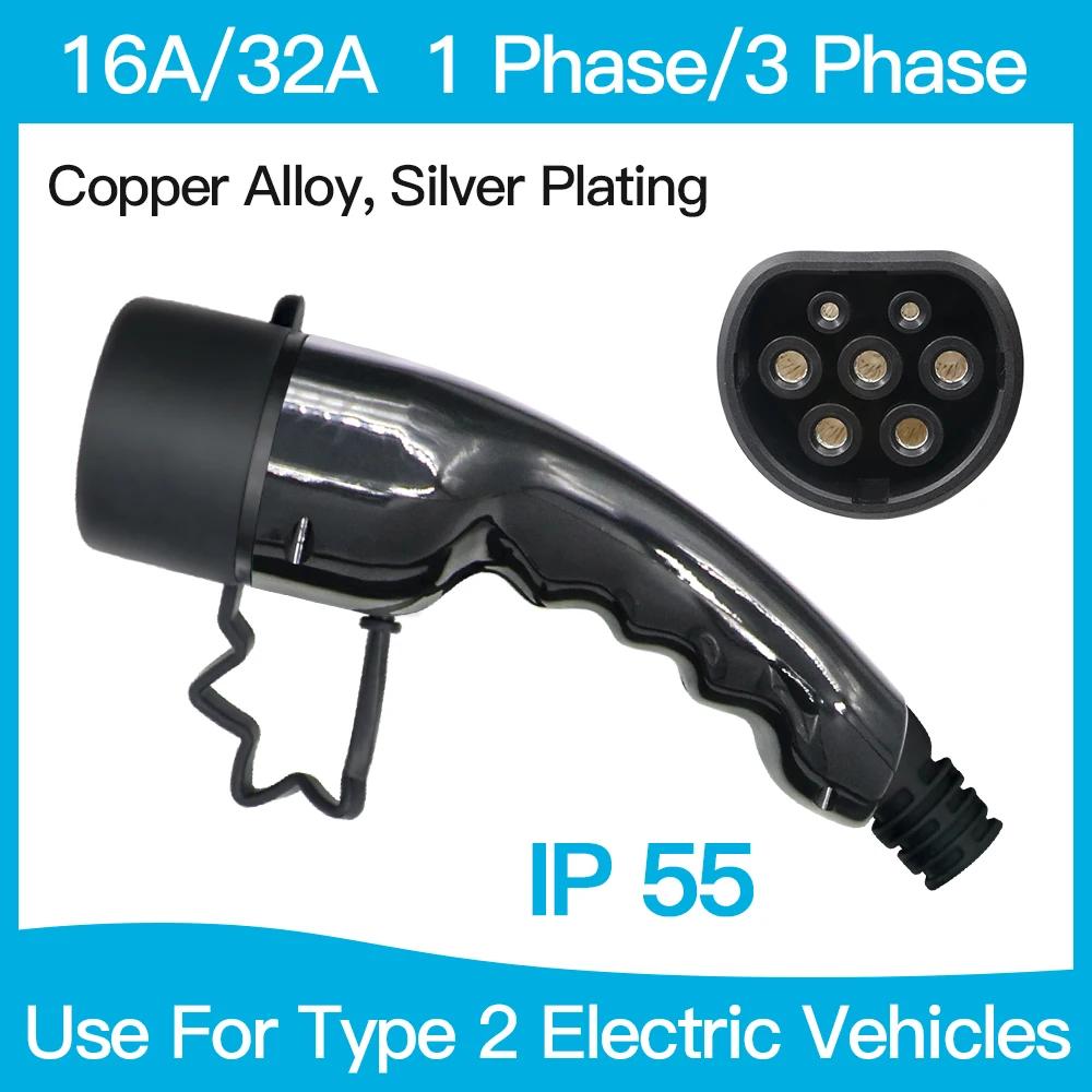 

EV Charger Plug Adapter Type 2 EVSE Charger Female IEC 62196 Convertor 16A 32A for Electric Car Vehicle Charging Station