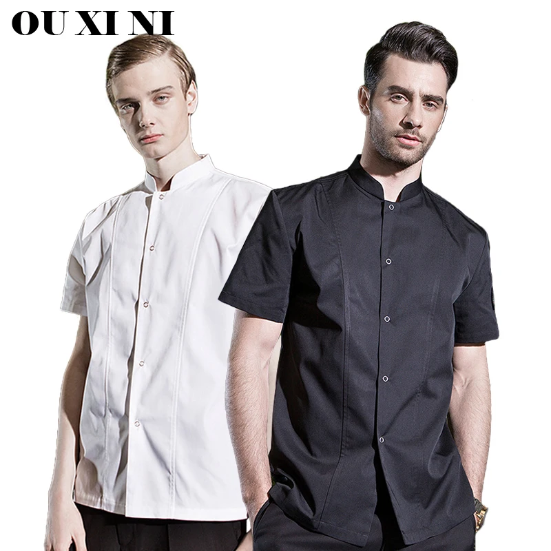 Uniformes de Chef pour hommes, chemise blanche fine, salopette de Services de restauration de haute qualité, café, vêtements de travail de cuisine, boulangerie, hauts de cuisine rapide