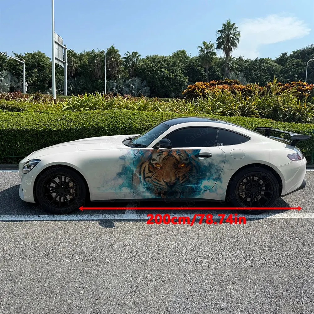 2Pcs Lightning Snarling Tiger Head Car Side Wraps, Self-Adhesive PVC Waterproof & Scratch-Resistant Stickers, Car Accessory Gift
