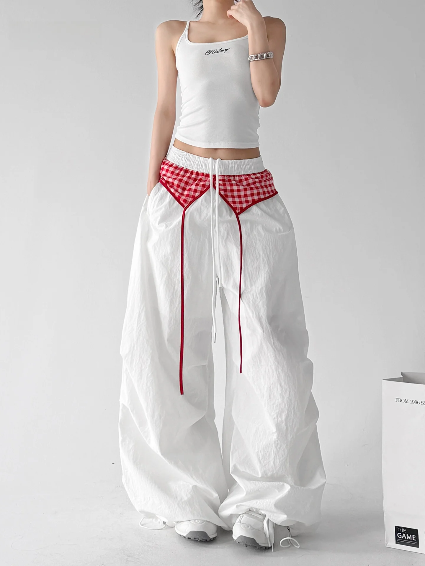 

American Retro Women's High Waist Wide Leg Casual Pants Summer 2026 Plaid Design Sense Pleated Layering Pants