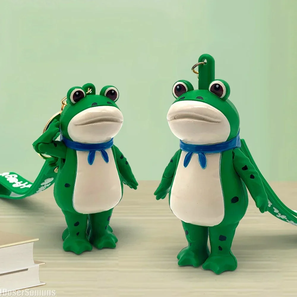 Creative Frog Keychain Cartoon Doll Couple Pendant Internet Celebrity Frog Press Salute Toy Couple Key Hook Gift for Friends