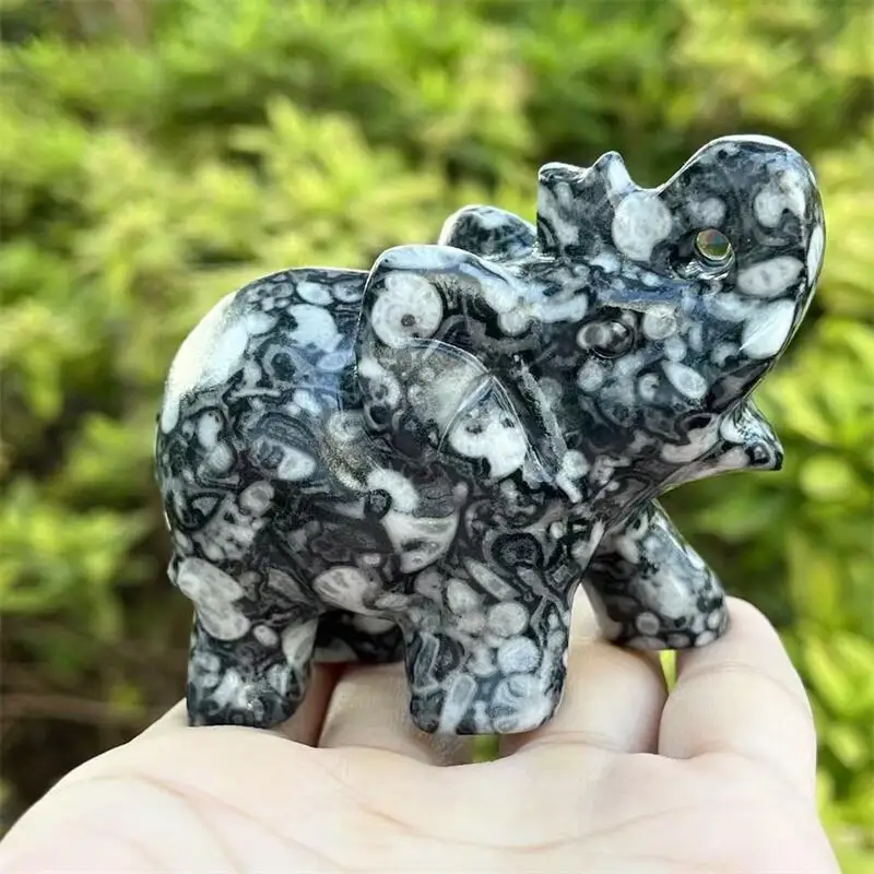 8CM Natural Shellstone Elephant Carving Animal Crafts Healing Crystal Stone Feng Shui Home Decoration Gift 1PCS