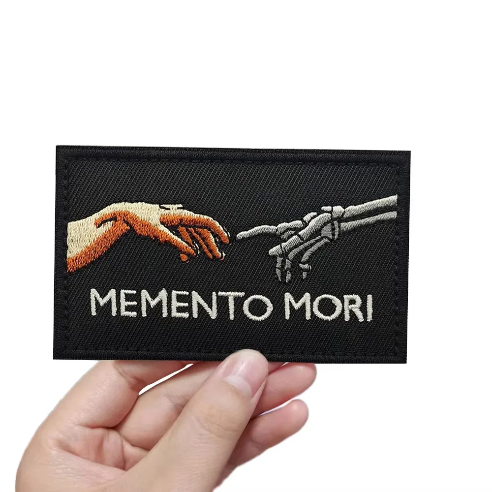 MEMENTO MORI Embroidery Hands Tough The Skull Hands Hook & Loop Embroidered Fabric Patch Tactical Jackets For Bag Coat Badges