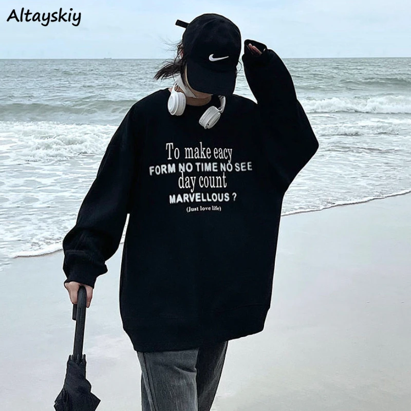 

Letter O-neck Sweatshirts Women Sporty M-3XL American Streetwear Teens Vintage Y2k Tops Hip Hop Couple Clothes Sudaderas Simply