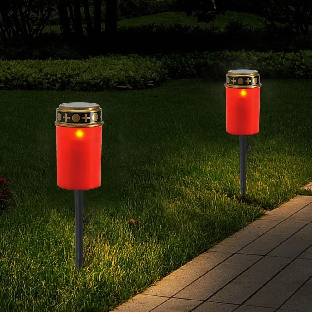 Solar Friedhof Lampe im Freien elektronische Kerze Licht Regenschutz flammen losen Friedhof Ritual Garten Rasen Licht Halloween Grab Dekor