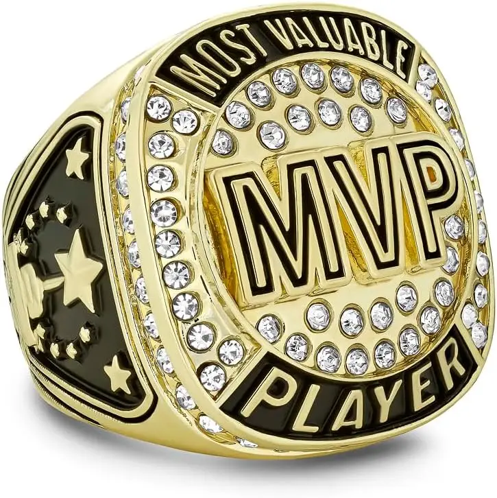 Champion Gold MVP Most Valuable Player Trophy Ring Award Gift Prize with Display Neck Chain and Stand Championship Rings