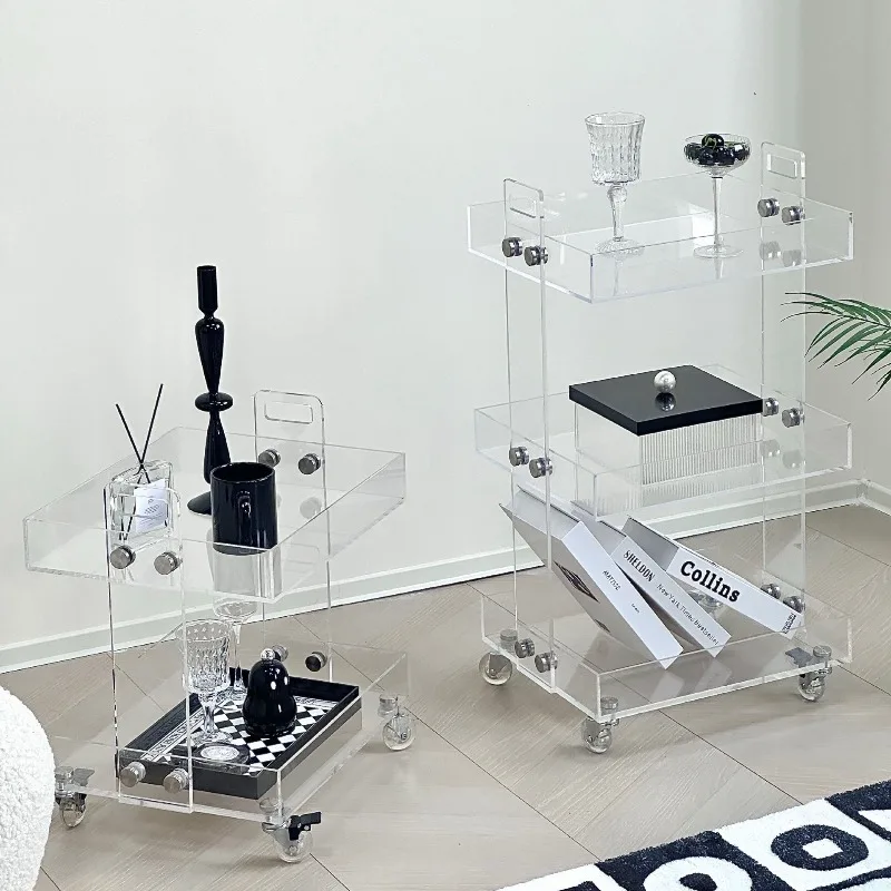 

Transparent movable trolley edge corner bedside table tea table multi-layer shelf mobile storage rack