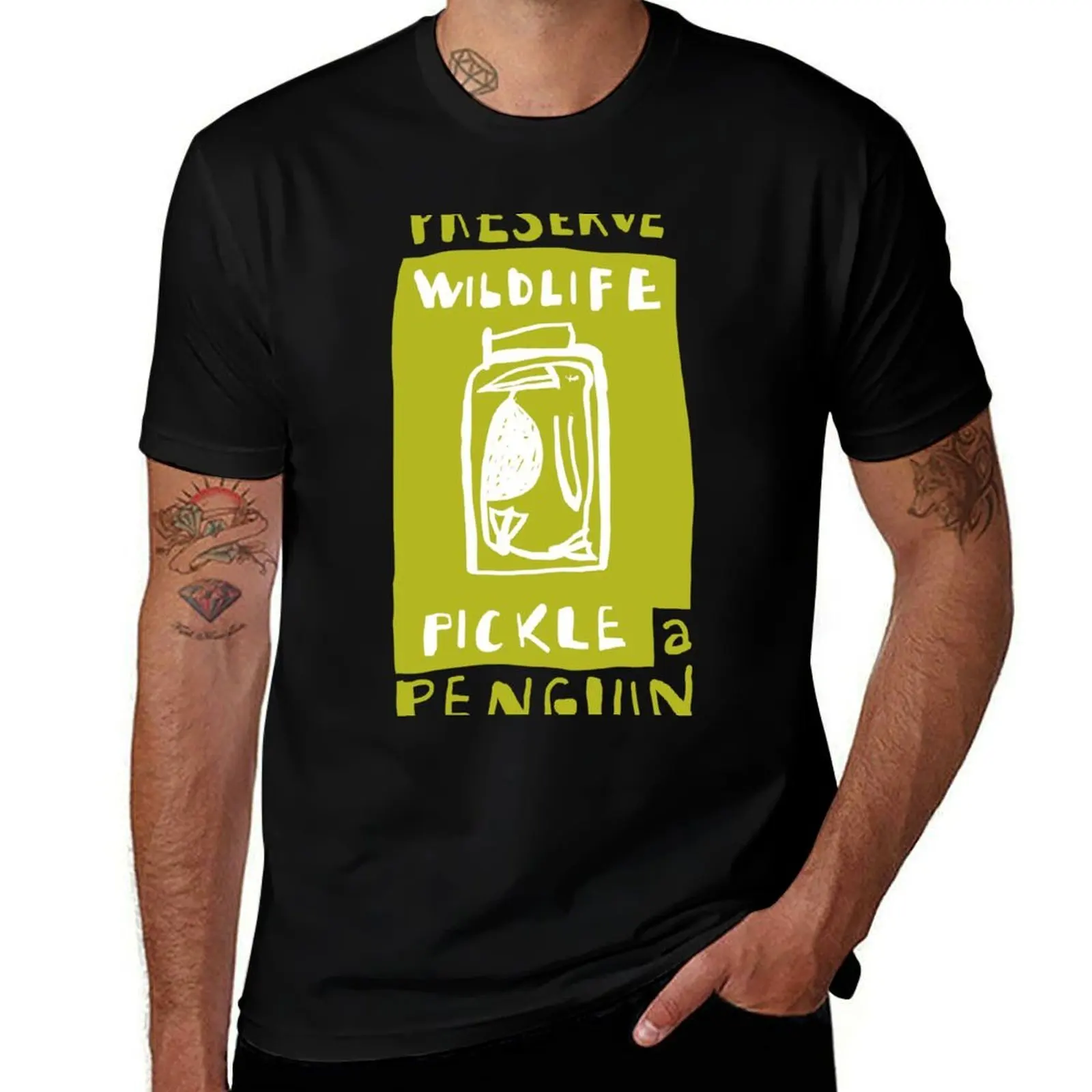 Pickle a Penguin 티셔츠 티셔츠 남성용 럭셔리 티셔츠 남성용 슬림핏 티셔츠