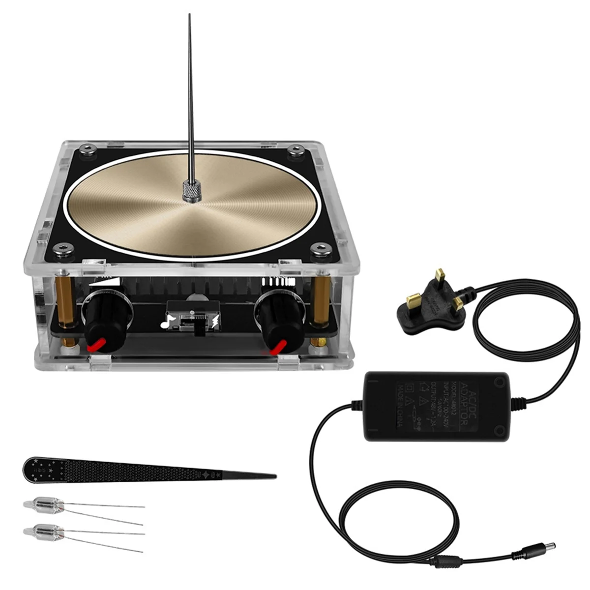 

A68Z For Tesla Gold Music Coil Artificial Lightning-Pattern Touchable Audio Input Bluetooth Science Experiment Coil, UK Plug