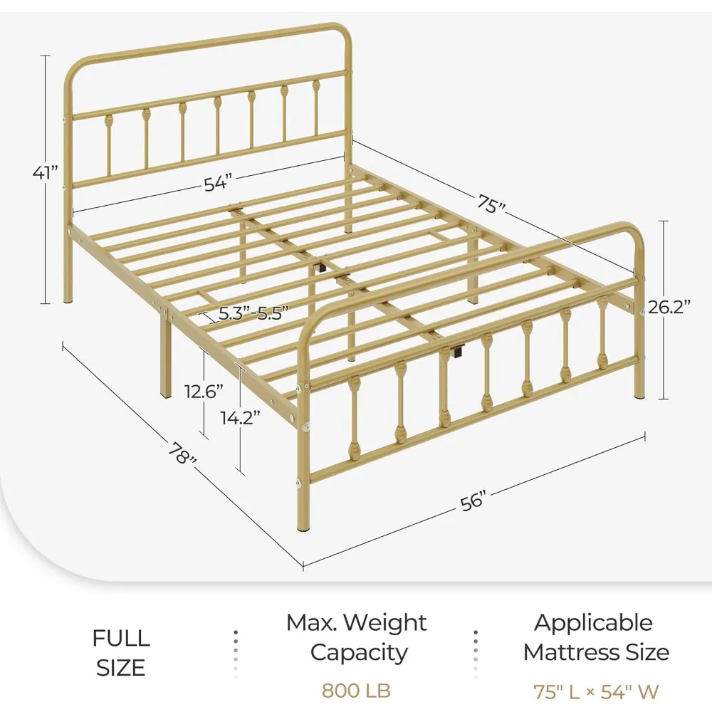 إطار سرير بمنصة معدنية على الطراز الفيكتوري مع لوح رأسي فني حديدي ولوح قدم وتخزين تحت السرير