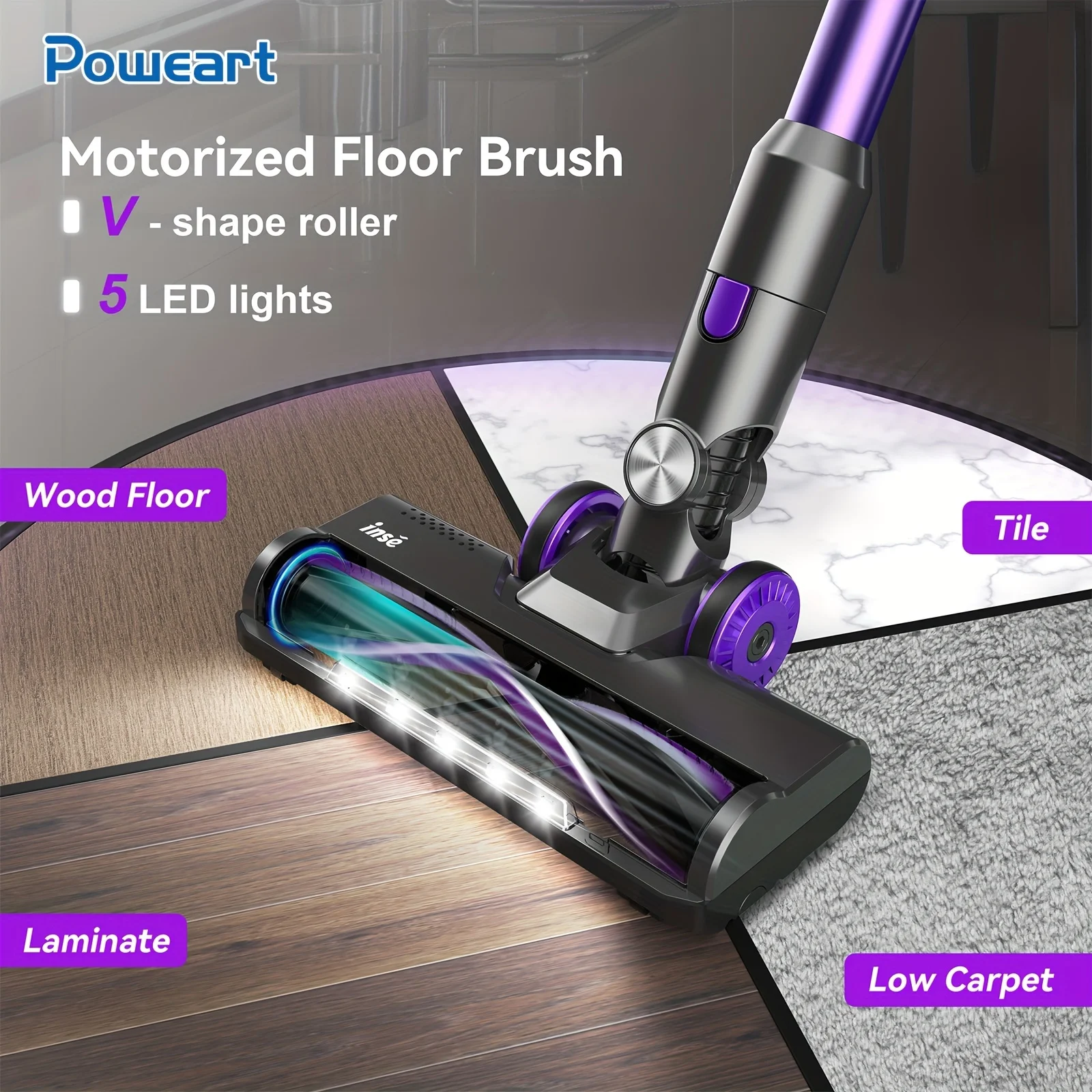 POWEART N700 Cordless Handheld Vacuum Cleaner 30Kpa Powerful 8-in-1 Stick Vacuum Lightweight Wireless Vacuum for Home Bed Carpet