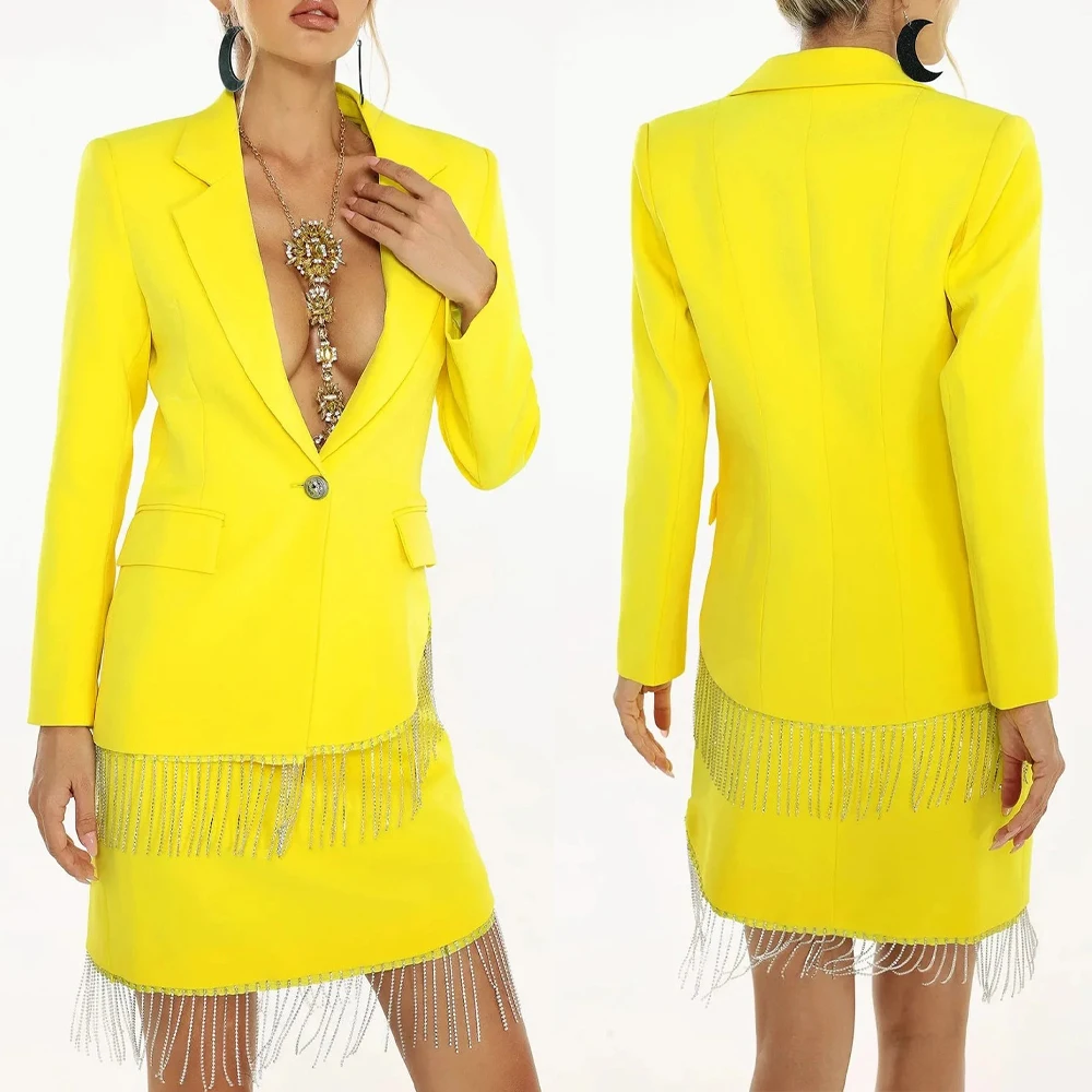 2 قطع حبة شرابة النساء التنانير الدعاوى مزدوجة الصدر طويلة الأكمام مخصصة ملابس سيدة رسمية ضيف حفلة رسمية السترة مجموعات