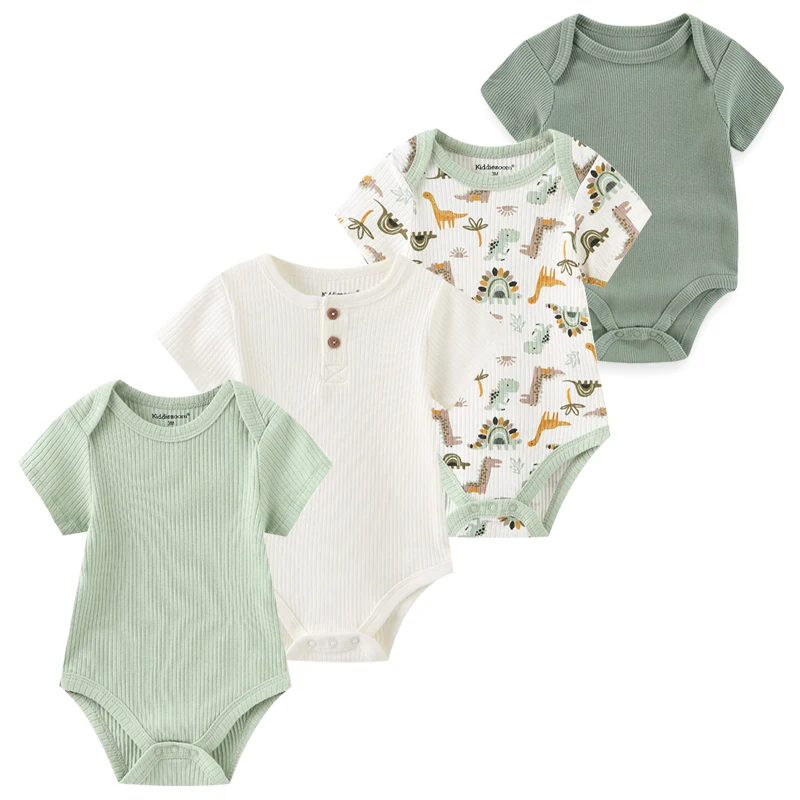 Fetchmous 4Pieces Newborn Baby Girl Clothes Short Sleeve Print Cotton Baby Boy Clothes Sets 0-12M Animal Summer Bodysuit Bebes