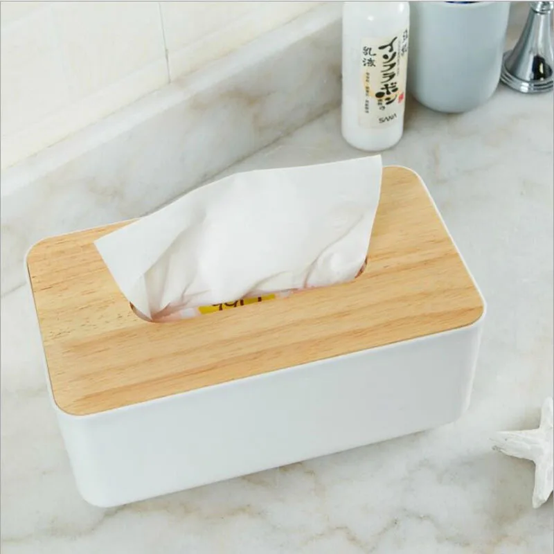 Wooden Tissue Box Napkin Holder Cover Toilet Paper Handkerchief Case Solid Simple Stylish Wood Home Car Wipe Organizer Container