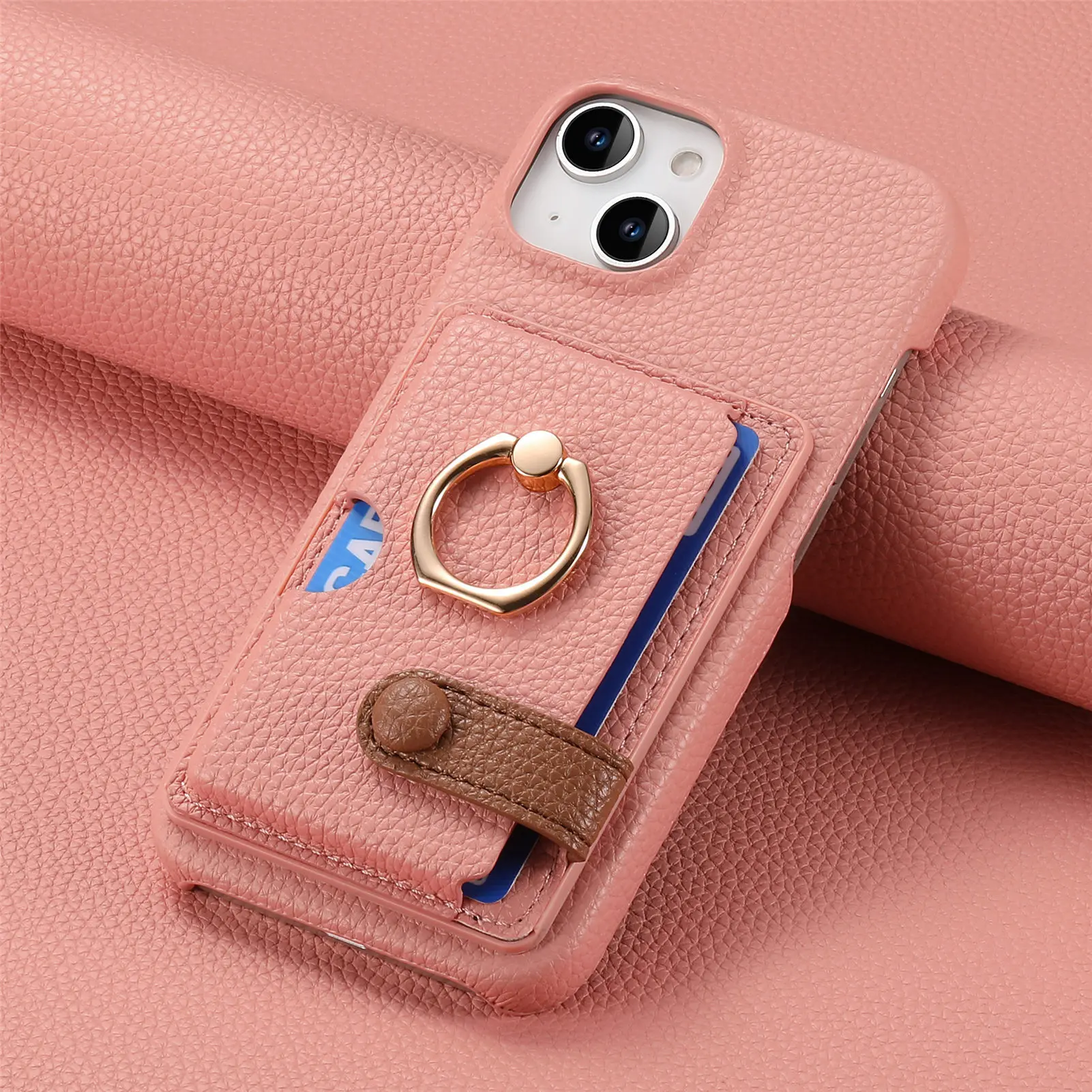 Leather Ring Support Phone Case for IPhone 17 Air 16E 18 16 15 14 13 12 11 Pro Max Plus Wallet with Card Holder Shockproof Cover