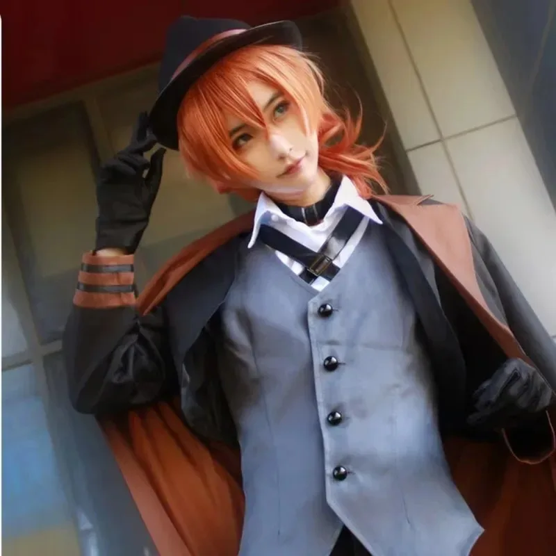 DY20Anime Stray Dogs Clothes Nakahara Chuuya 코스프레 의상 Bungou 가발 모자 장갑 자켓 바지 여성 Chuya Nakahara Cosplay Su